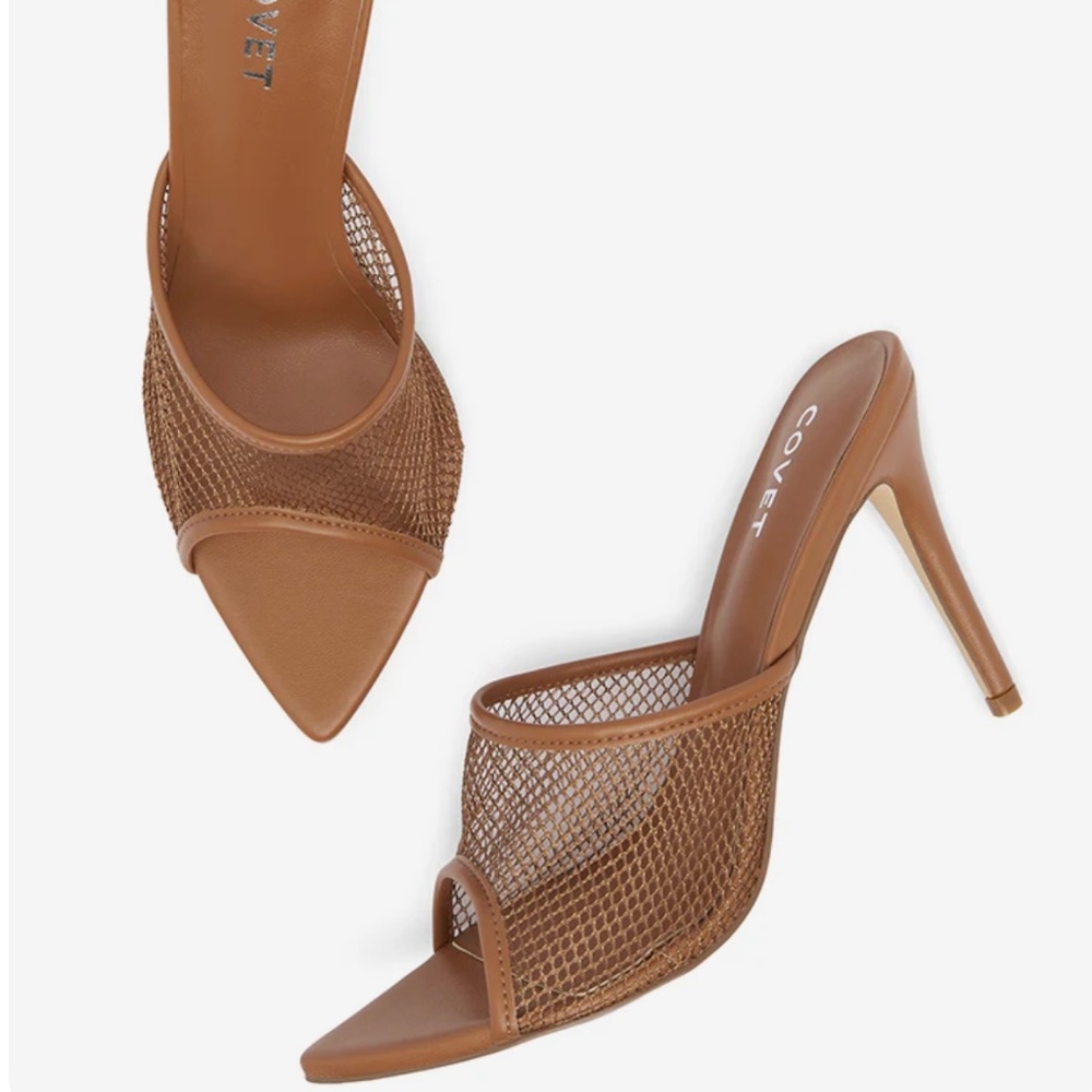 LILA Tan Mesh Heels, COVET SHOES